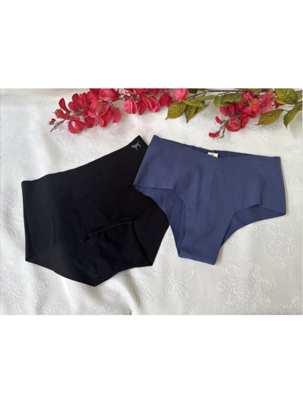 2 Pair XS VICTORIA'S SECRET Black Seamless Boyshort Blue Cheeky LOT PANTIES NWT